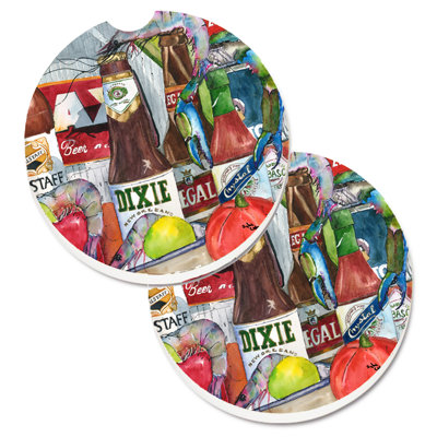 Ceramic / Porcelain Agate Ceramic Jute Leather Crystal Circle Round 2 Piece Car Coaster Set