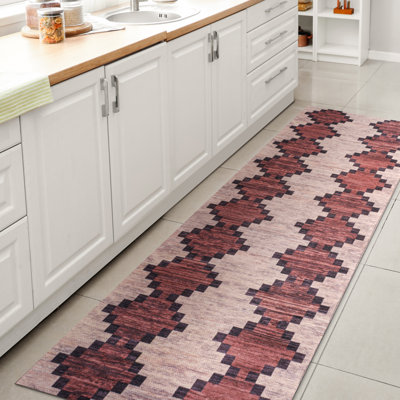 Zed Modern Trellis Kilim Machine-Washable Red/Ivory Rug