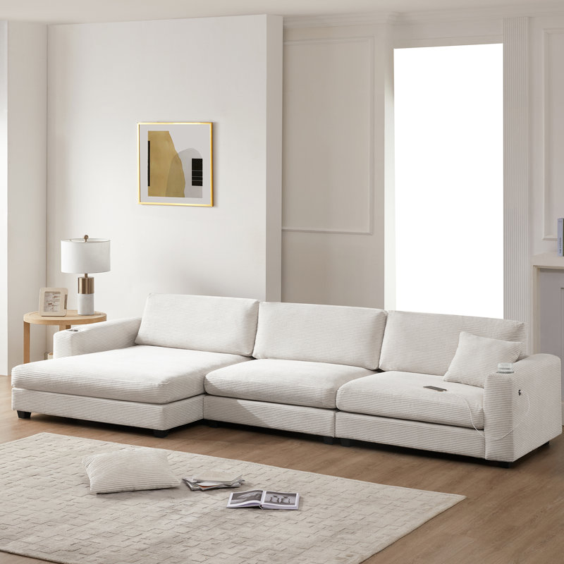 Canapé modulaire surdimensionné avec méridienne, Velours côtelé beige