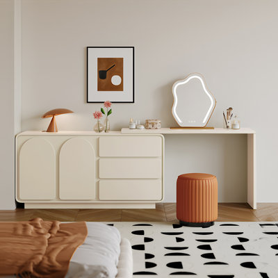 Modern Makeup Vanities with Adjustable 360° Rotating Long Board and Storage Space by Brayden Studio