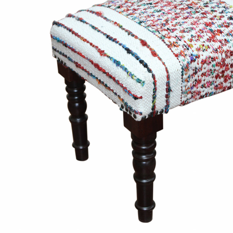 47" Textural White Leg Upholstered Bench, Red/White, Black
