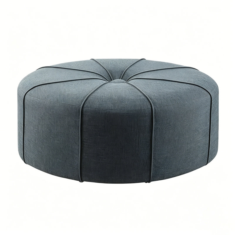 48.43" MEGA SIZE Oval Upholstered Ottoman, Large Cotton Linen Footrest Stool with Tufted Top, Slate Blue – Cool Calming Tone That Adds Depth and Sophistication to Modern Interiors