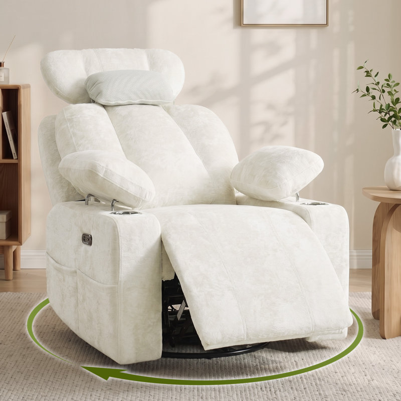 Fauteuil inclinable électrique pivotant avec accoudoirs rabattables, Velours beige