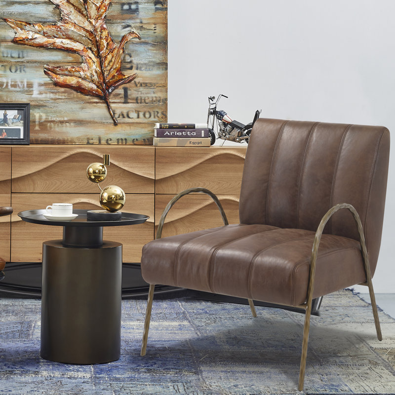 Zailah 27.5'' Wide Genuine Leather Accent Chair, Vintage Brown