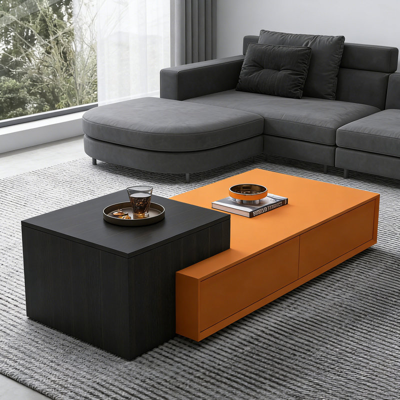 Ensemble de tables basses avec 4 tiroirs Simple Living, Noir / Orange