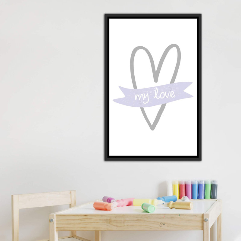 «My Love Heart», reproduction d'impression, H 40 po x l 26 po x P 1,5 po, Toile avec cadre noir patiné, Pas de tapis