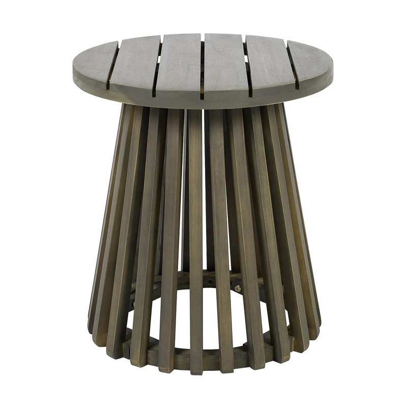 Outdoor Acacia Wood Patio Side Table, Round Coffee Table For Backyard, Lawn, Balcony,Grey Finish, Gray