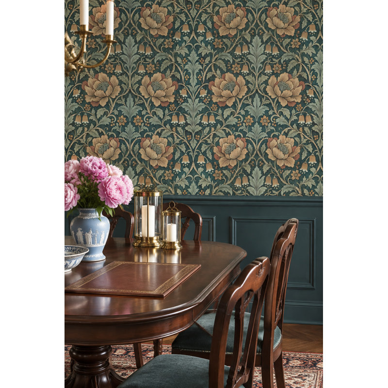 Papier peint floral botanique foncé, Peler et coller