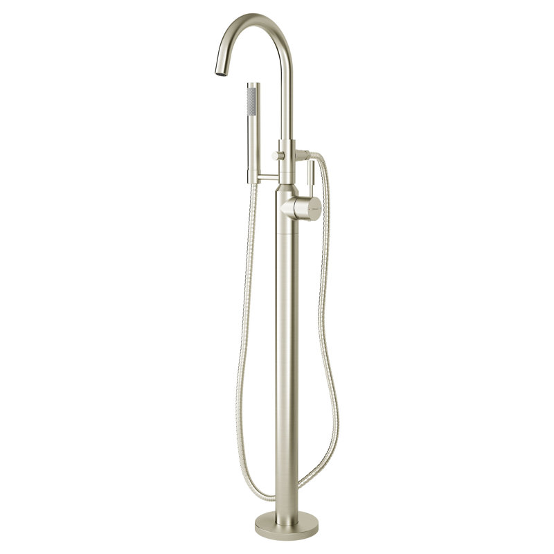 Robinet de baignoire autoportant à poignée simple avec douchette Cadet, Nickel satiné