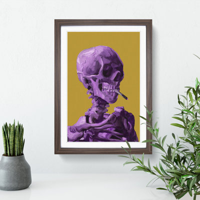 Purple Skull Of A Skeleton With Cigarette by Vincent Van Gogh - Single Picture Frame Print on Wood
