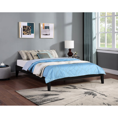 Dark Queen Size Bed Frame, Pine And Plywood, Universal Design, Black Finish, No Box Spring, Bedroom Ideal Choice Low - Profile Asian Hardwood Construction, Adaptable For Bedroom, Modern Elegance