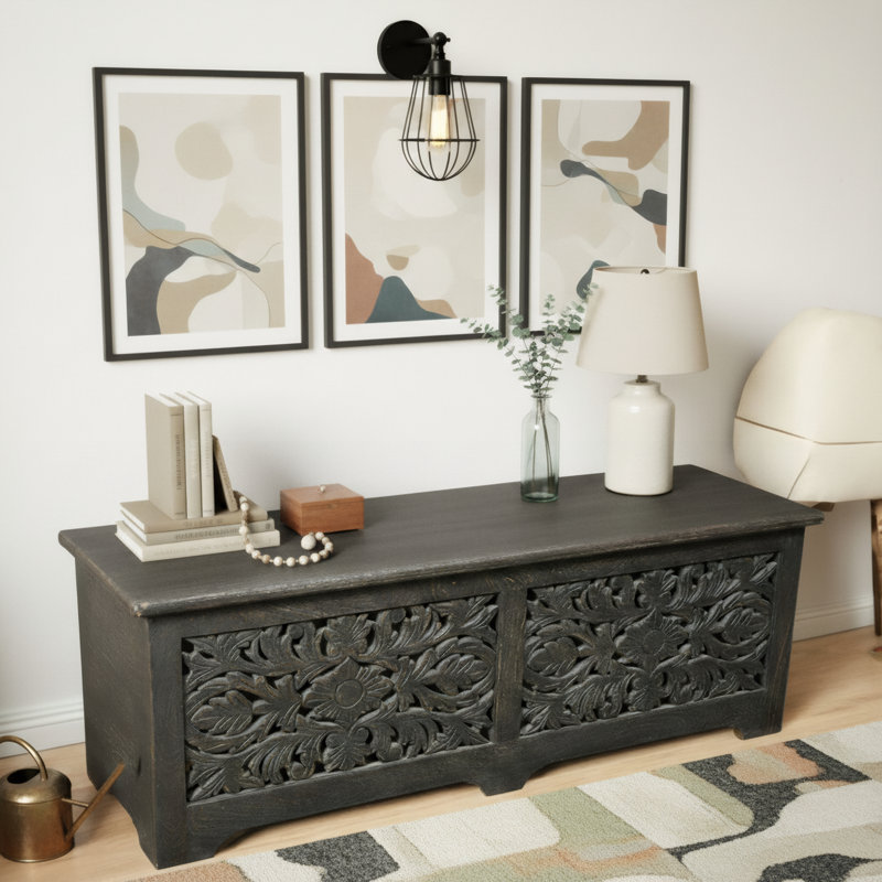 Harleen Solid Wood Storage Bench, Black