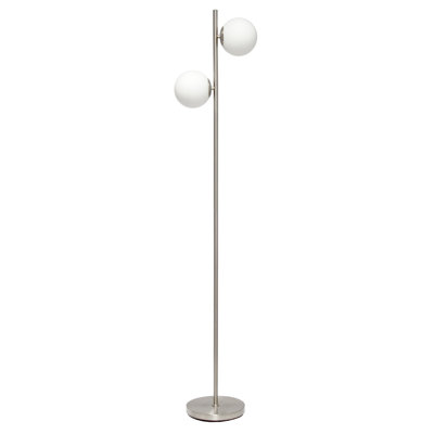 Liam Modern 2 Light Floor Lamp, Brushed Nickel, White Shade, 66"H