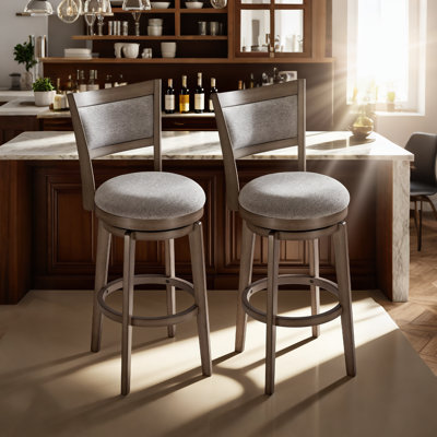  Fabric Back Swivel Bar Stools 26“ (Set Of 2)