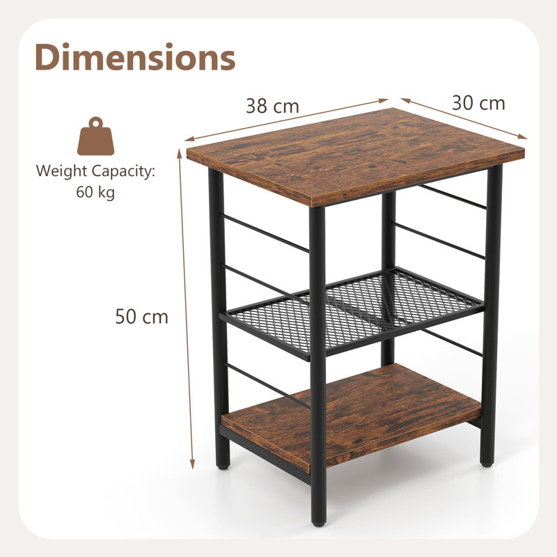 38cm W Metal Bedside Table