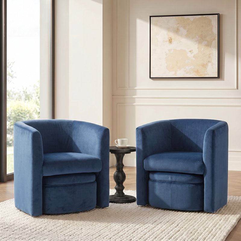 Fauteuil d'appoint rembourré avec repose-pieds Kyah, Velours bleu