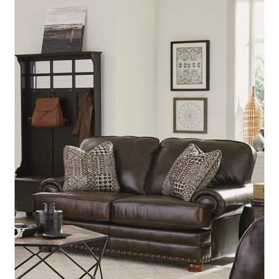 Aeryona 64" Italian Leather Match Loveseat with 2 Included Accent Pillows