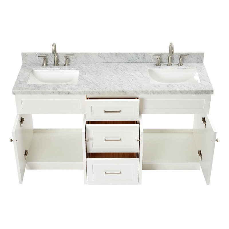 Hamlet 67'' Double Bathroom Vanity with Carrara Marble Top, White
