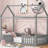 Twin Wood House Bed In Gray With Fence & Door - Strong Pine Construction Size And Solid Make-702691346-702691347