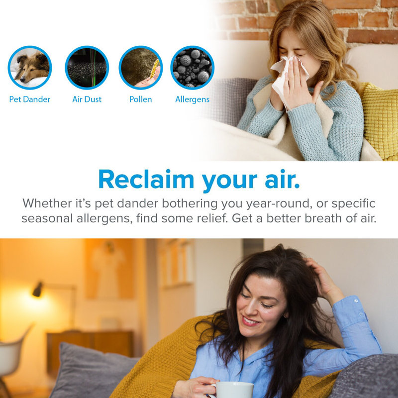 WBM Smart Air Purifier with True Fresh HEPA Type Filter for 1440 Cubic Feet, 360 Degree, White