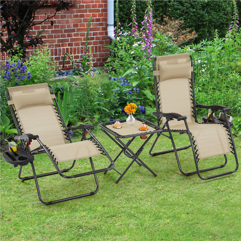 Chaises d'extérieur sans gravité avec table, Beige/noir