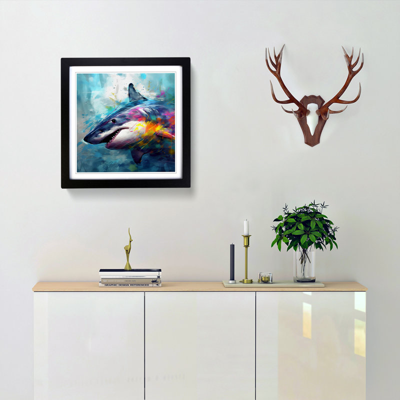 Shark Abstract - Single Picture Frame Print on Wood, Black