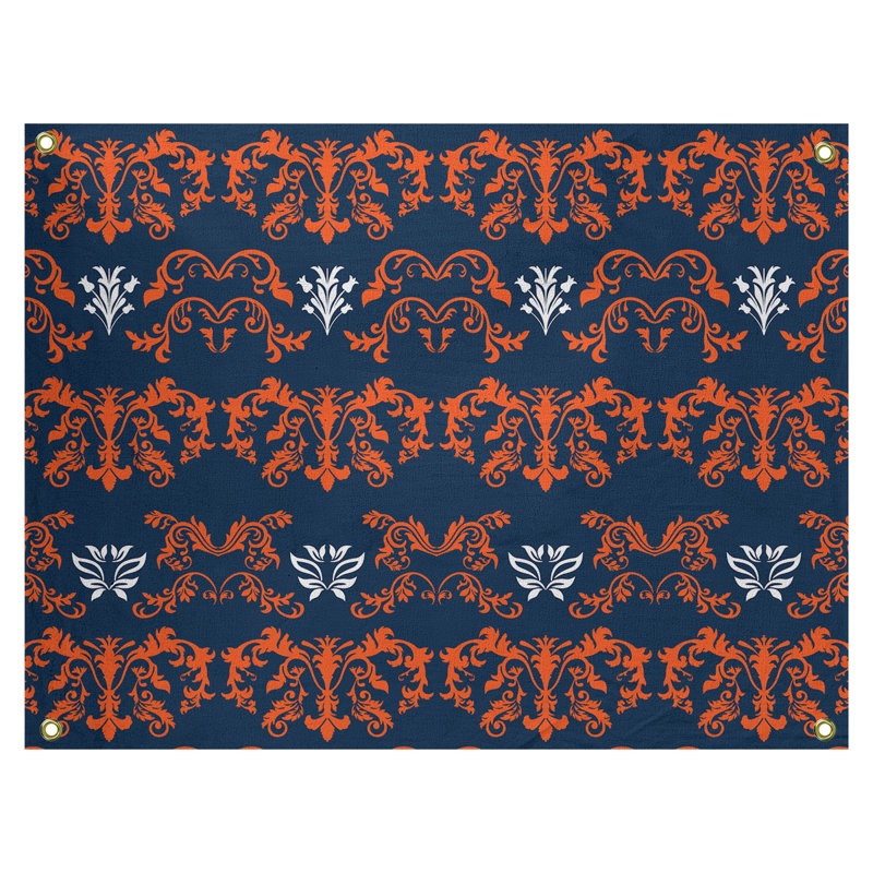 Tapisserie baroque polyester polyester Denver, H 26 po x l 36 po, Bleu marine / orange / blanc