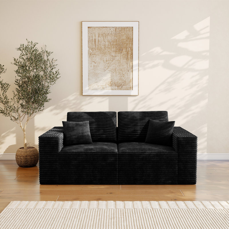 Abdou 70.8" Compression Loveseat, Corduroy Cloud Couch, Black