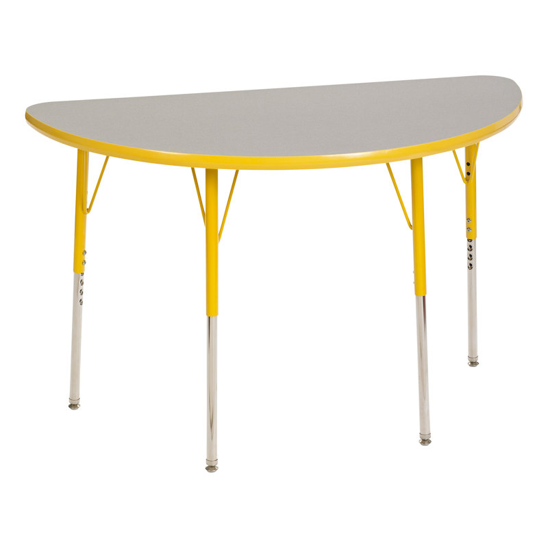 Adjustable Height Half-Circle Kids Classroom Activity Table, Gray, Blue