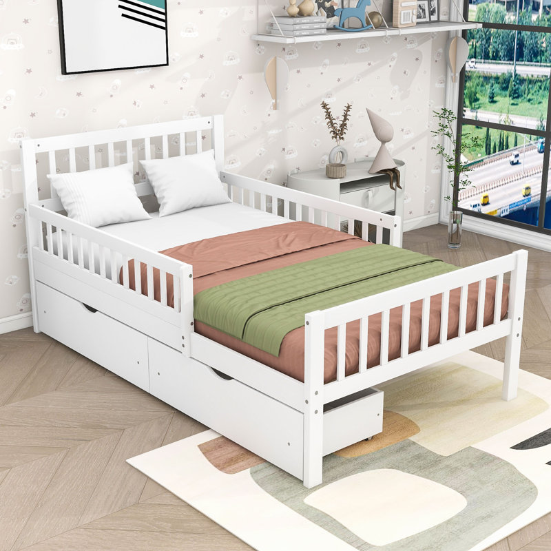 Lit plateforme à deux tiroirs en bois avec lattes, Complète, Rose