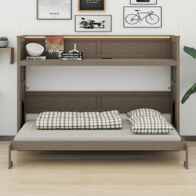 Murphy Bed With Desk,LED Light And USB Charging Station