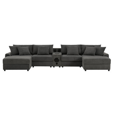 141.5*64'' Corduroy Sectional Sofa With Bluetooth Speakers