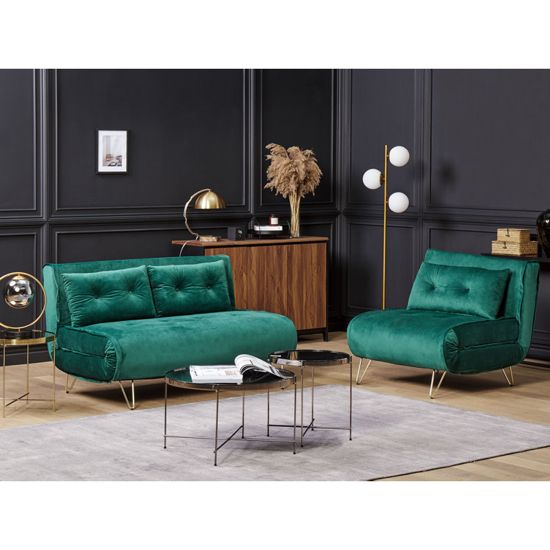 Millar 3 Seater Velvet Sofa Bed, Dark Green