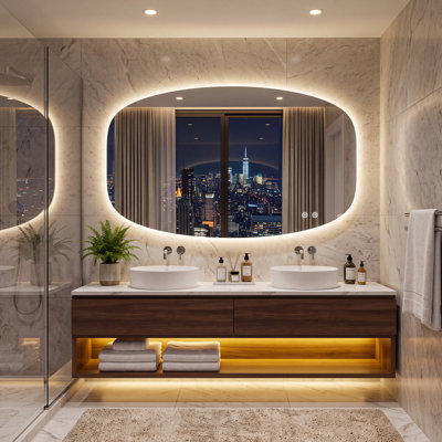 Miroir de salle de bain mural carré ovale à DEL en verre trempé anti-buée - Certifié UL