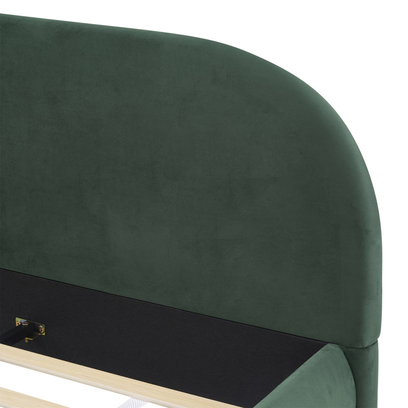Lit plateforme tapissier très grand avec tête de lit courbée, Très grand lit, Vert