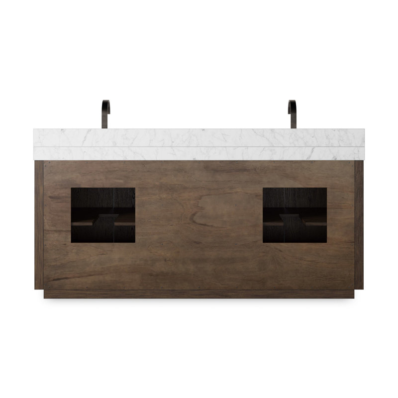 Everett Double Vanity-Satin Light Wash Oak, Satin Espresso Oak Veneer