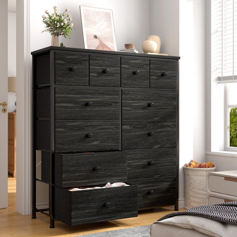 Pekka Dresser for Bedroom with 12 Spacious Storage Drawers, Dressers with Wooden Top and Metal Frame, Black