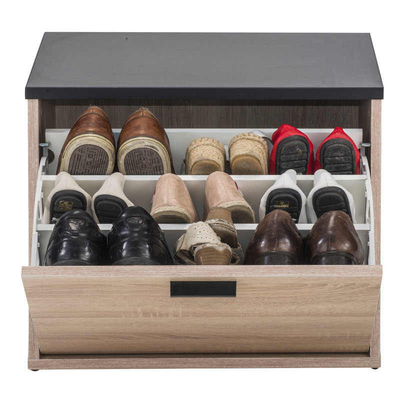 9 Pair Stackable Flip Down Shoe Storage, Oak