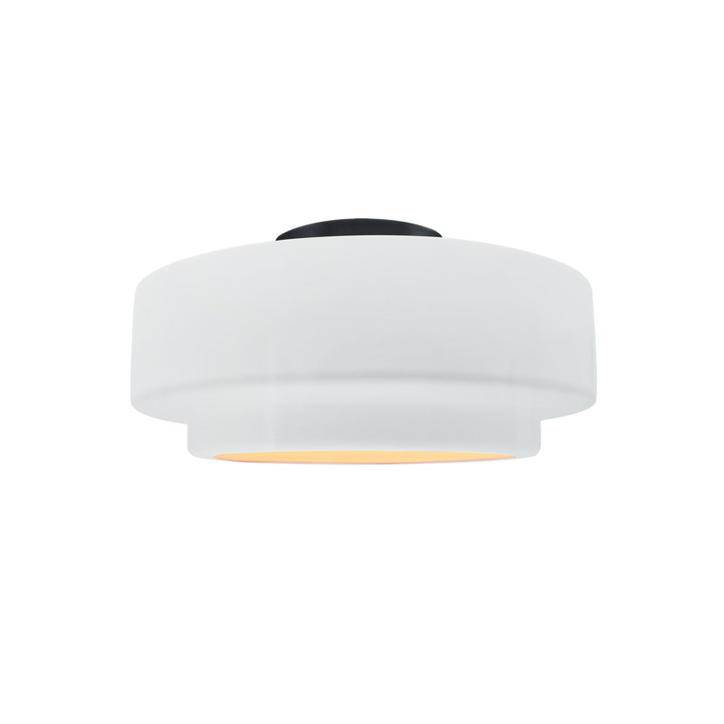 Plafonnier semi-encastré en céramique Dottie, Noir mat, Blanc brillant / blanc brillant, H 7 po x l 12 po x P 12 po