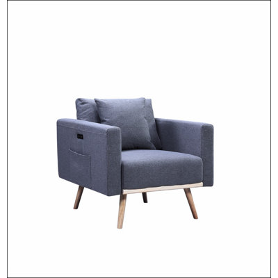 Dark Gray Linen Armchair with 4 Legs