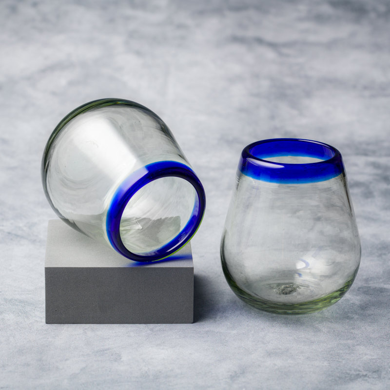 Verre à vin transparent sans pied, Bleu