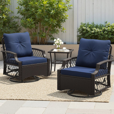 3-Piece Patio Furniture Set, Wicker Outdoor Bistro Set Swivel Glider Patio Chairs X 2 With Cushions, Side Table X 1, High Back All-Weather Rattan Outdoor Furniture For Porch, Backyard