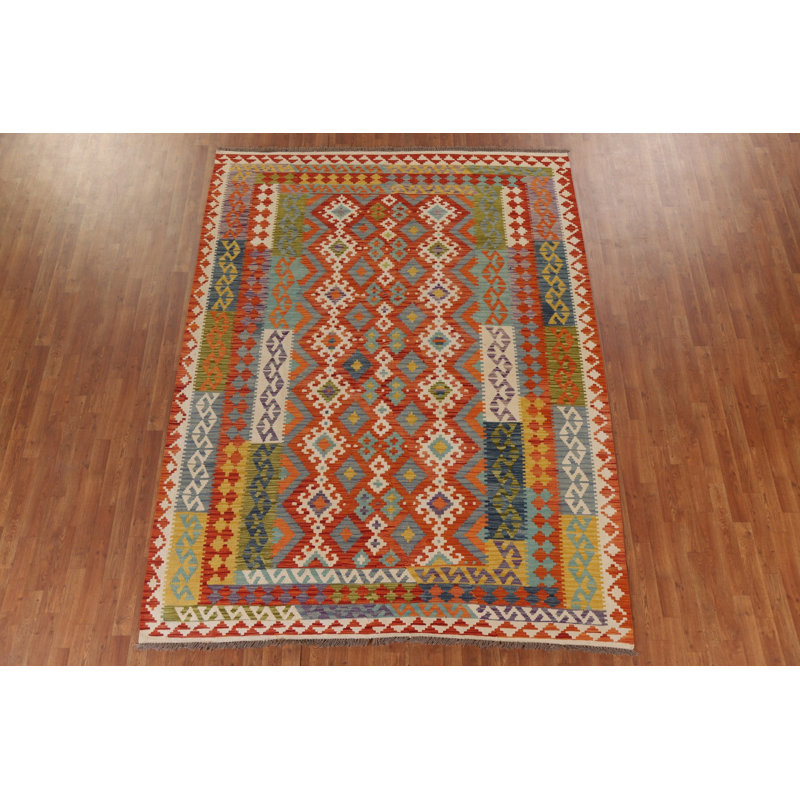 Tapis oriental réversible en laine Kilim 7 x 10