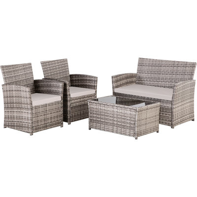Ensemble de meubles d'extérieur en osier 4 pièces, canapé modulaire en rotin de patio avec coussins lavables