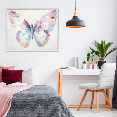 Jeweled Butterfly over Off-White Framed Giclee, design by Petal Prints Design