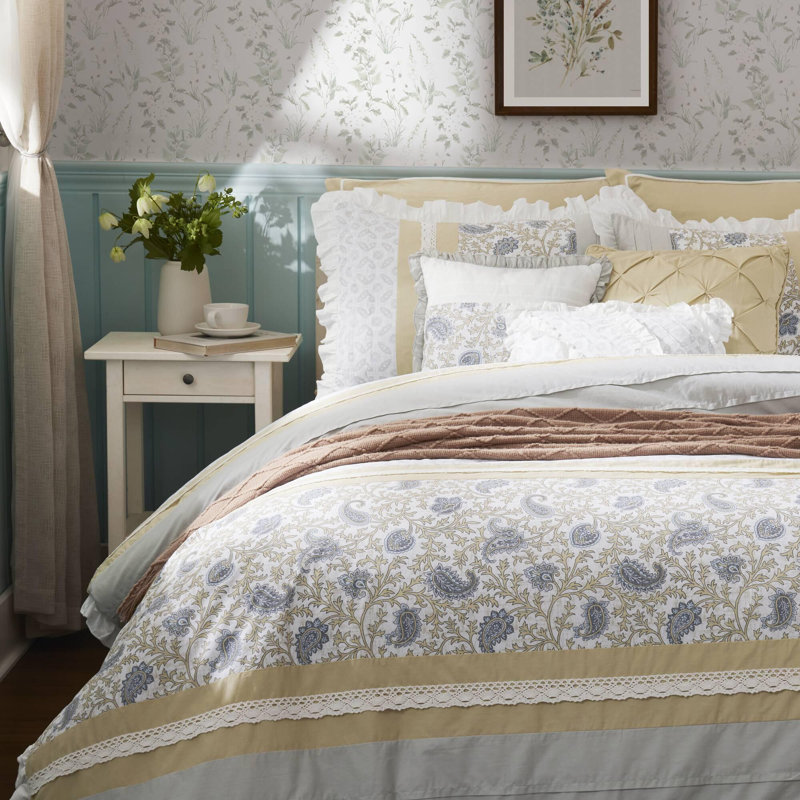Ensemble d'édredon en coton percale 9 pièces, Édredon très grand californien + 8 pièces suppl, Jaune