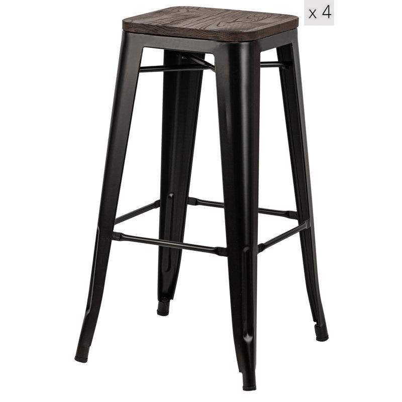 Ensemble de 4 tabourets de bar en métal et bois Christman, Brun foncé / noir