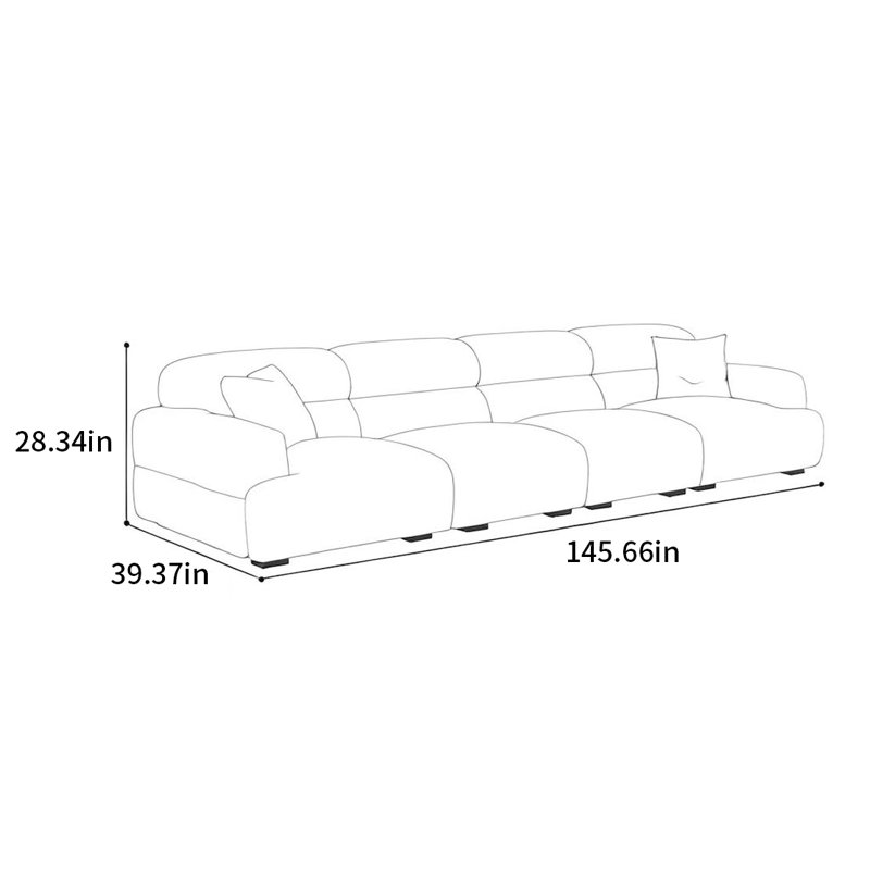 Canapé en tissu italien de style crème italien, H 28,34 po x l 145,66 po x P 39,37 po, 6