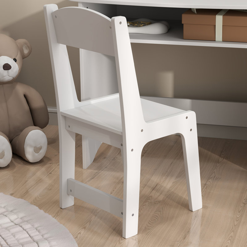 Ensemble de coiffeuse Harriet Bee Kids, table de maquillage 2 en 1, table de jeu avec tabouret à miroir pliant, tablette de rangement, plateau amovible, pour petites filles de 3 à 8 ans, blanc