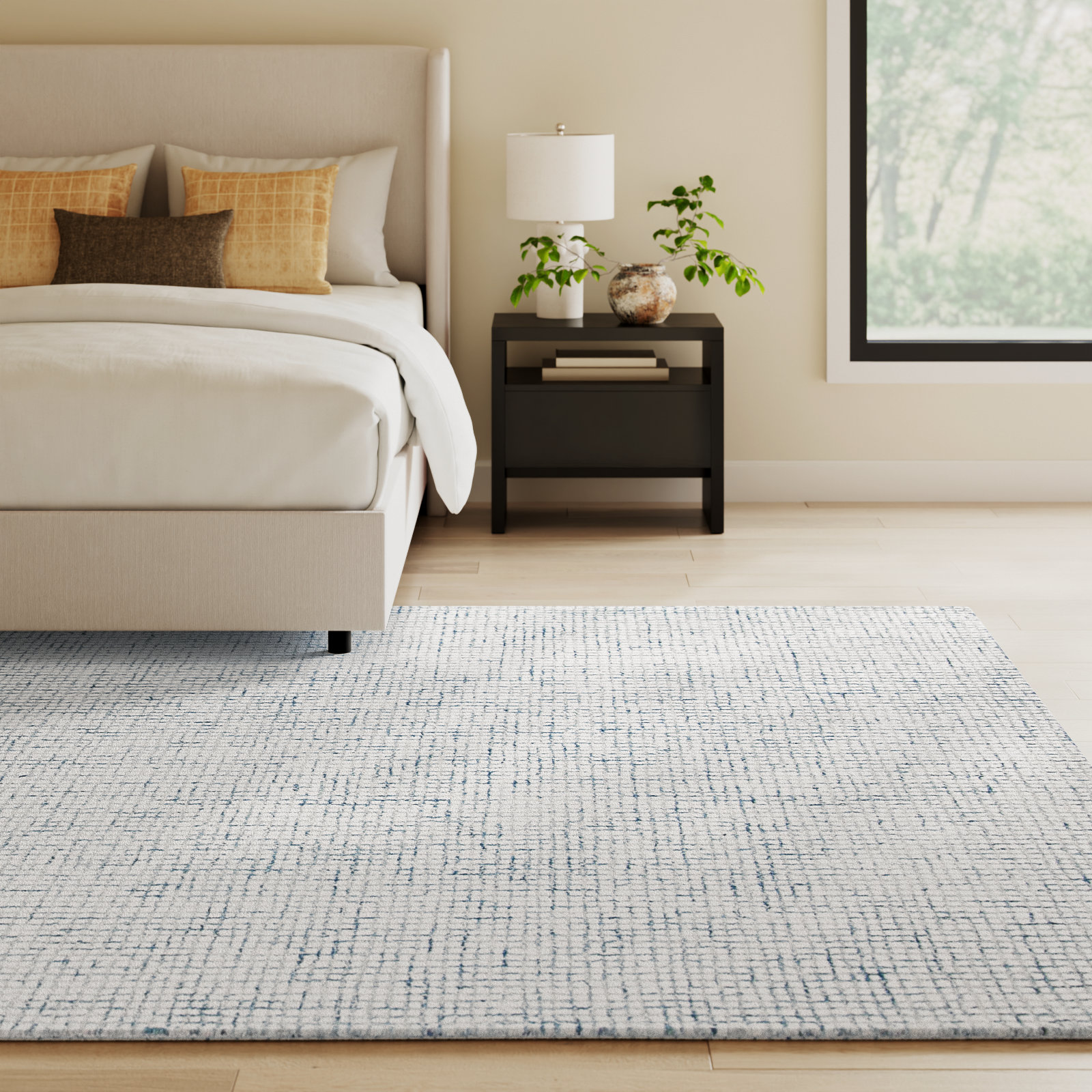Rowe Ivory Blue Hand-Tufted Striped Rug, Rectangle 11' x 15'